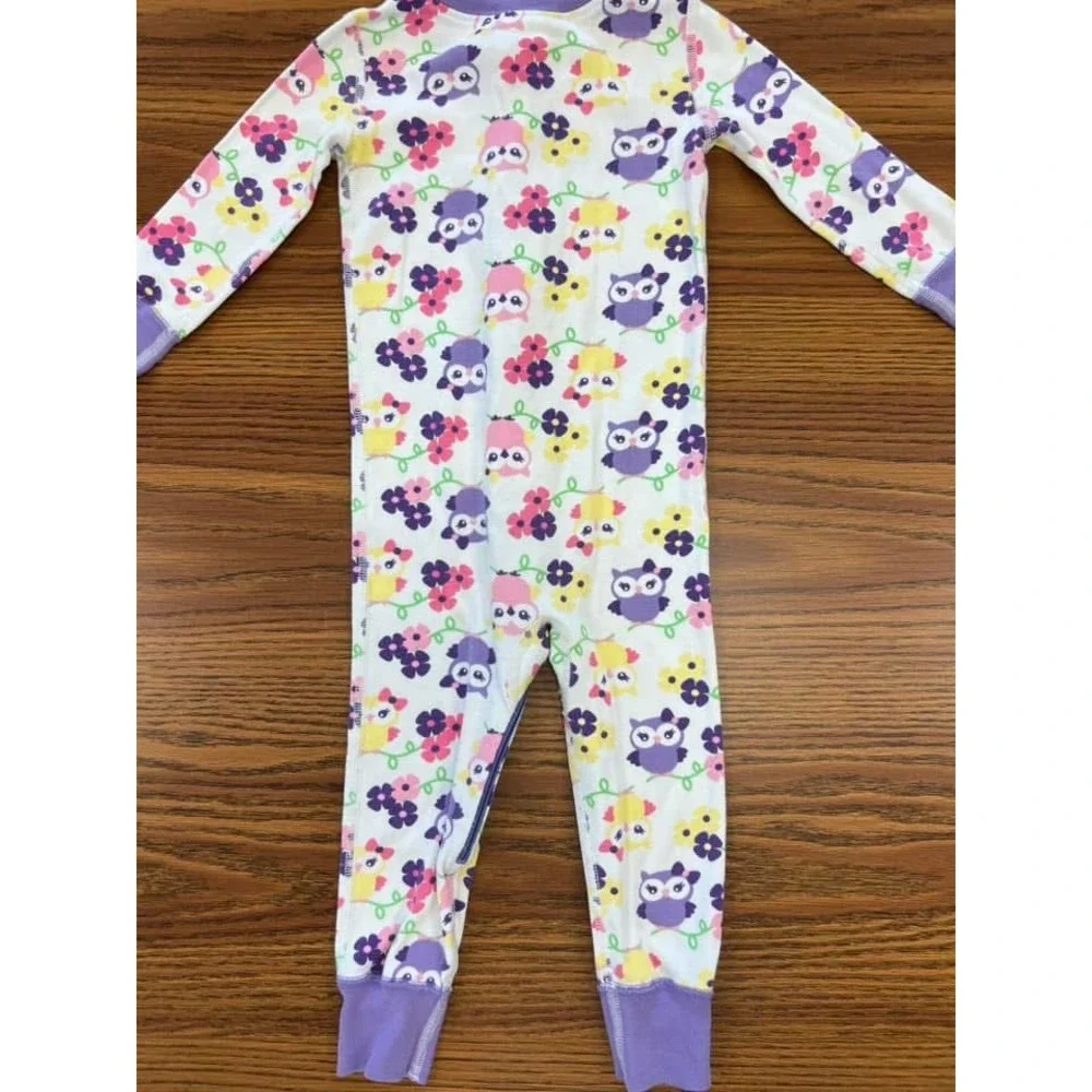 Hanna Andersson 80 18-24m Owl Floral Organic Cotton Zip Sleeper Pajamas Purple